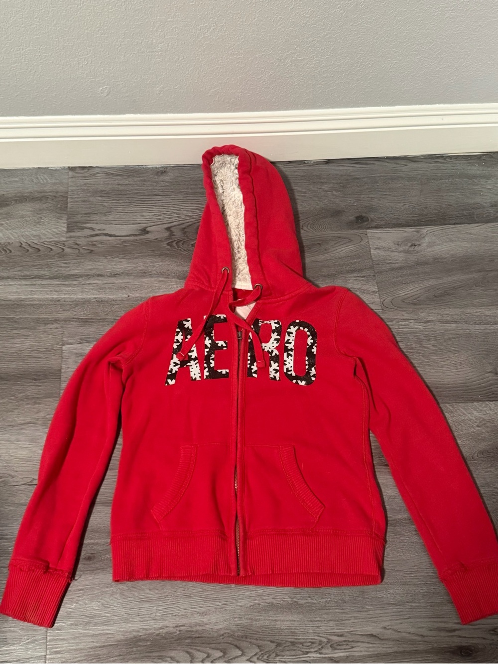 Aeropostale Red Sherpa-Lined Zip Hoodie